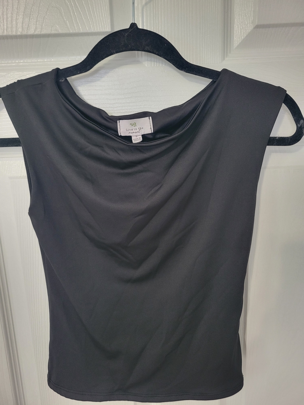 Live In Color Sleeveless Black Cowl Neck Top